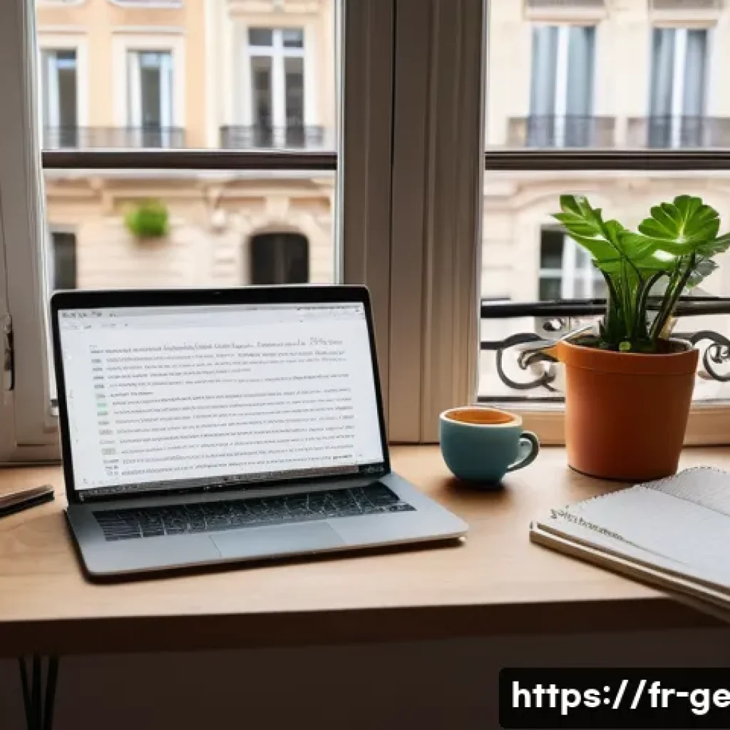 독일어 단어장 만들기 - A cozy, well-organized study desk in a modern French apartment with a paper vocabulary notebook open...