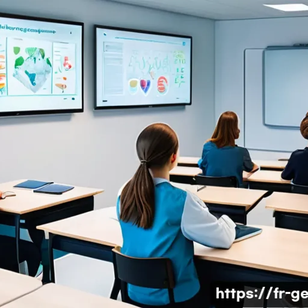 독일어 의학 용어 기초 - A detailed and realistic medical classroom scene in a modern European setting, showing a diverse gro...