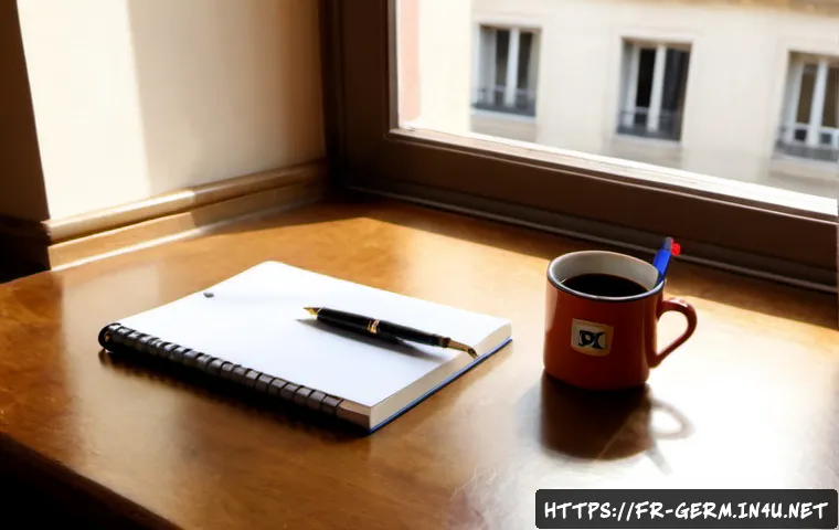 독일어 알파벳과 발음법 - Photorealistic educational still life for learning German pronunciation, an open blank notebook besi...